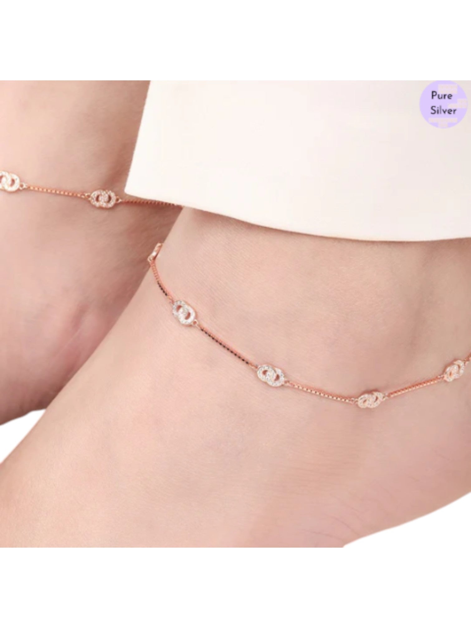 Double Circle CZ Rose Gold Plated 925 Sterling Silver Anklet By Kesardeep Impex For Women